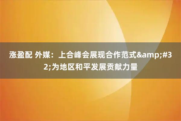 涨盈配 外媒：上合峰会展现合作范式 为地区和平发展贡献力量